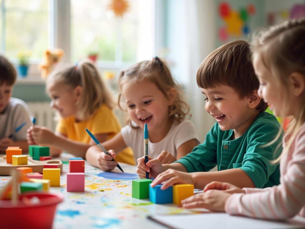 A vibrant childcare center with diverse children playing and engaging in activities, showcasing the joy and importance of early childhood education amidst the topic of child care expenses.